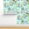 Peacock Chinoiserie Maximalist Spring Floral Forest Elegant Botanical Aqua Mint Light Blue Large Scale Custom Pre-pasted Wallpaper by Spoonflower Pre-Pasted Wallpaper 2FT Wide